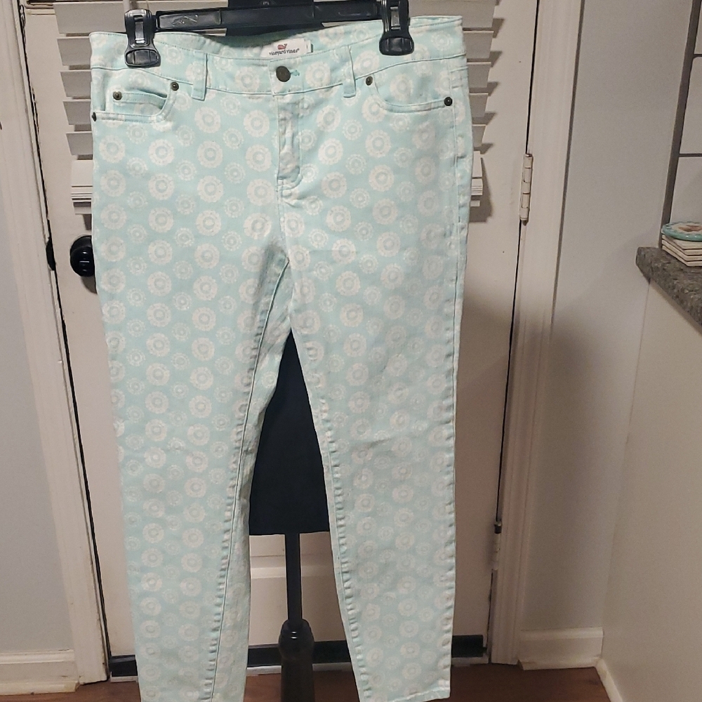 Vineyard Vines Women's Light Teal  Blue Patterned Jeans